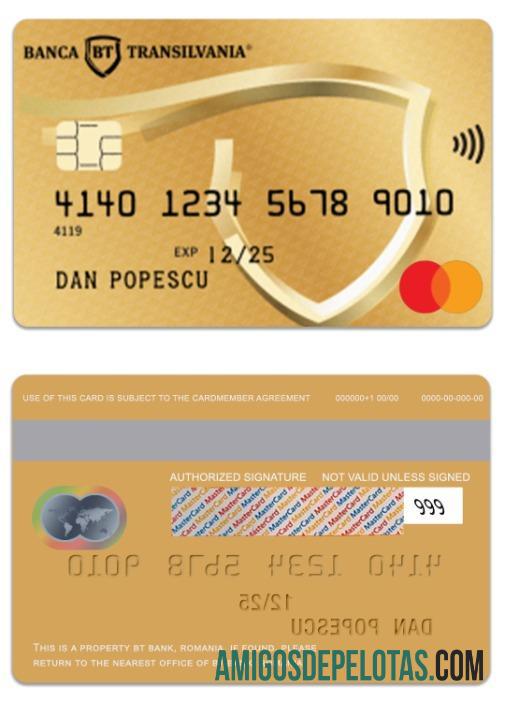 Romania BT Bank Gold Debit Mastercard example